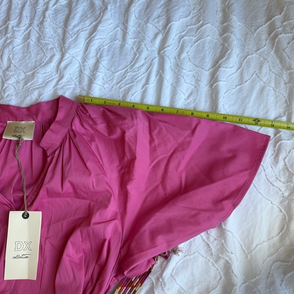 DX Collection Pink Dress with Chevron Belt V Neck - Picture 6 of 6